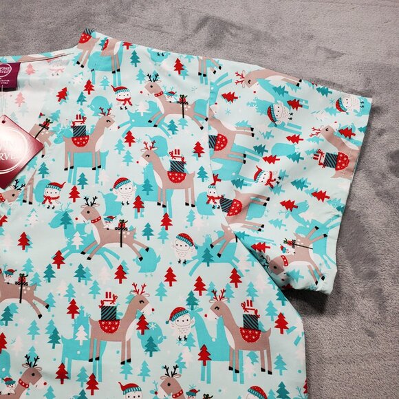 Divine Curves V-neck Top Reindeers and Owls Holiday Mint Green 2 Pckts Wmn Sz 3x - Picture 7 of 11